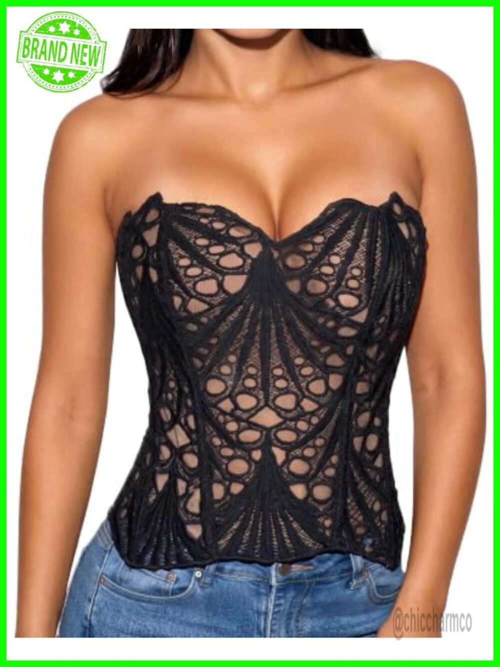 Lace Corset Top Sheer Floral Mesh Lace-Up Bustier